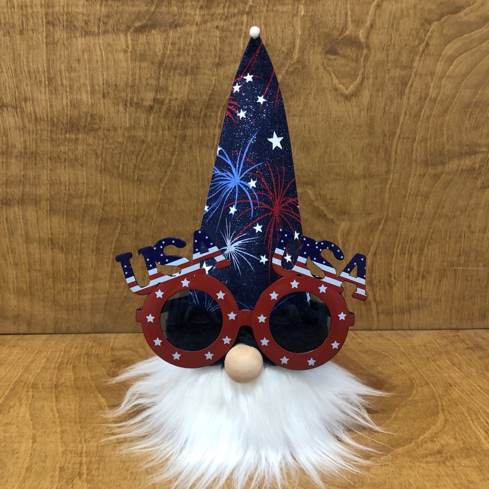 Fireworks Gnome Red White Blue Stars Stripes Sunglasses Gift July 4th Decor